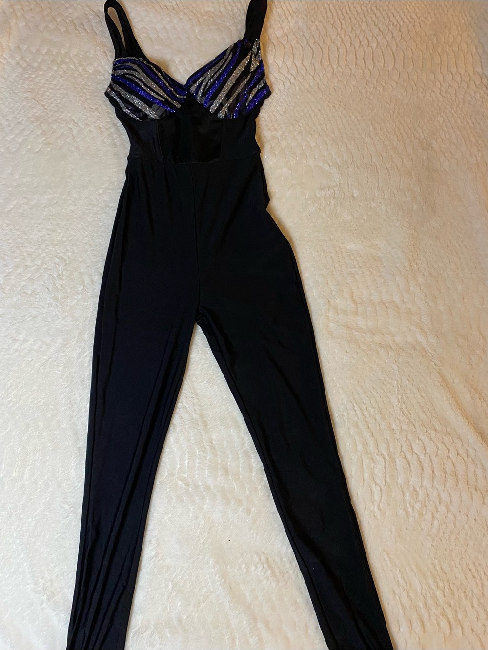IRIS Black Blue & Silver Glitter Jumpsuit Size Small NWOT
